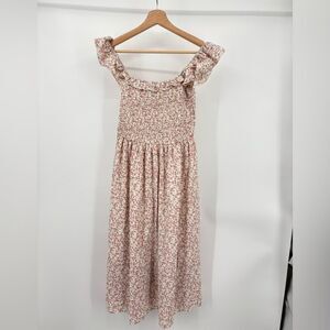 Womens Smocked Calf Midi Dress In Pink | large | cottagecore